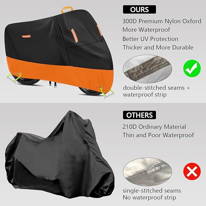 Powersports Vehicle Covers Black & Orange Waterproof Motorcycle Cover
