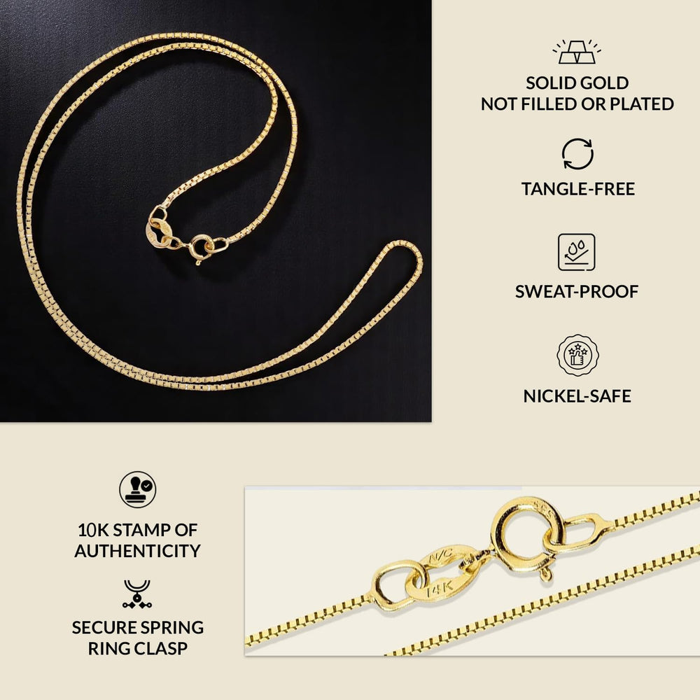 Everyday Elegance 10K Gold Box Chain Necklace for Women, Spring Ring Clasp