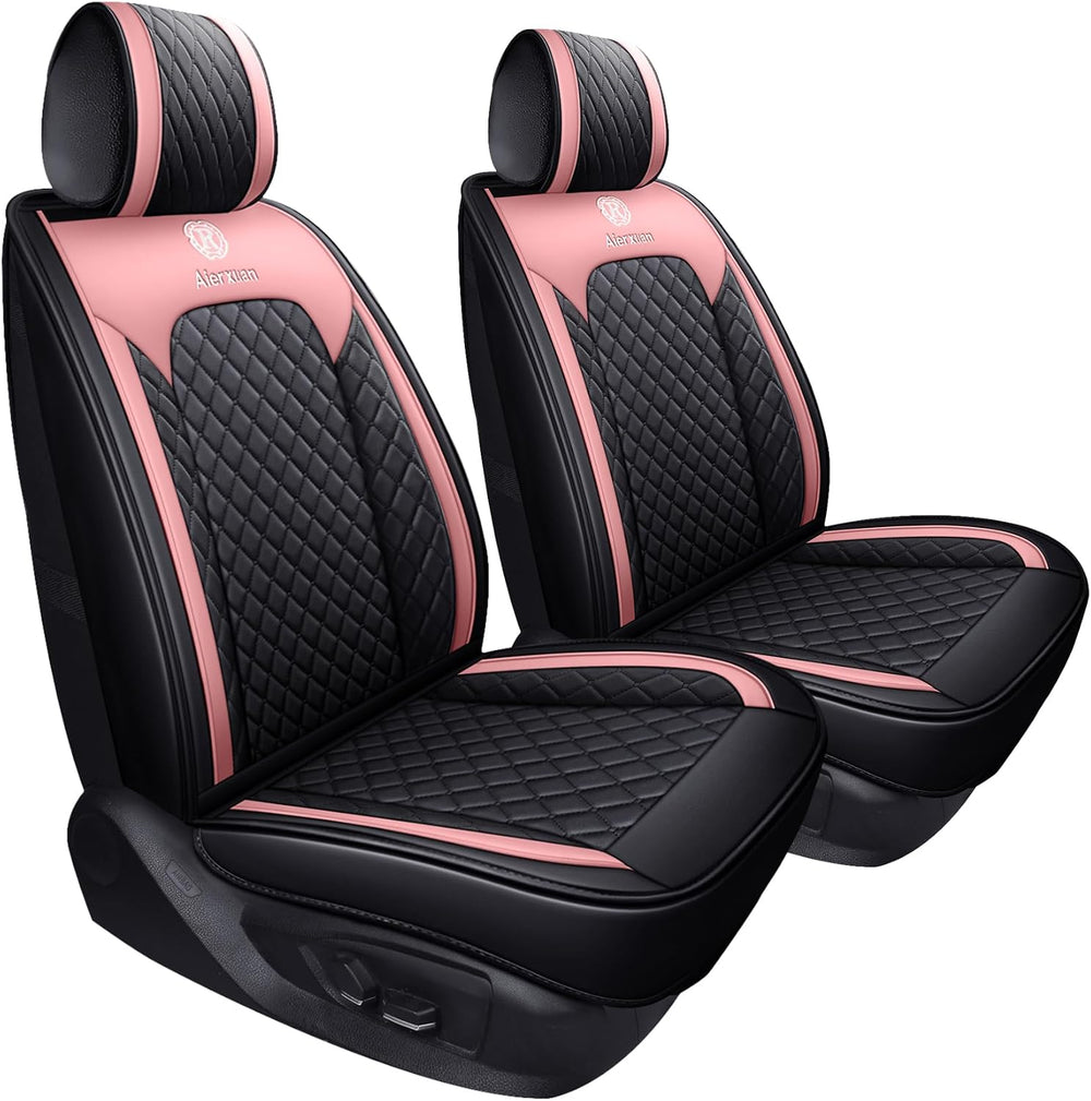 Girly Front Car Seat Covers Waterproof Leather, Black-Pink