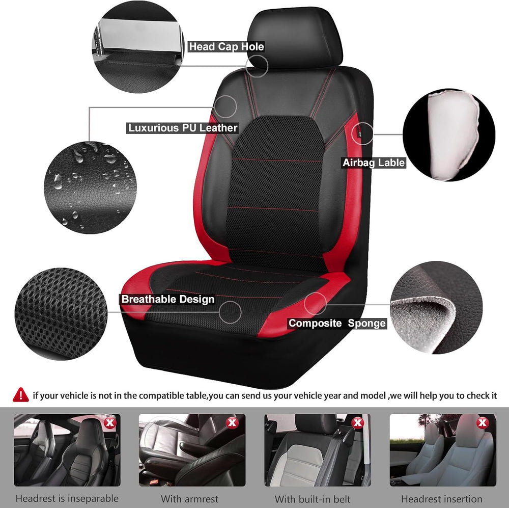 CAR PASS Air Mesh Leather Car Seat Covers for Front Seats, Waterproof Car Flo...