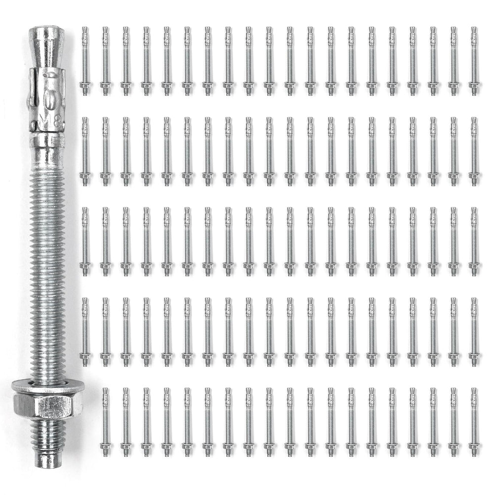100-Pcs Wedge Anchors for Concrete,5/16" x 4"(M8x100mm) Zinc Plated...
