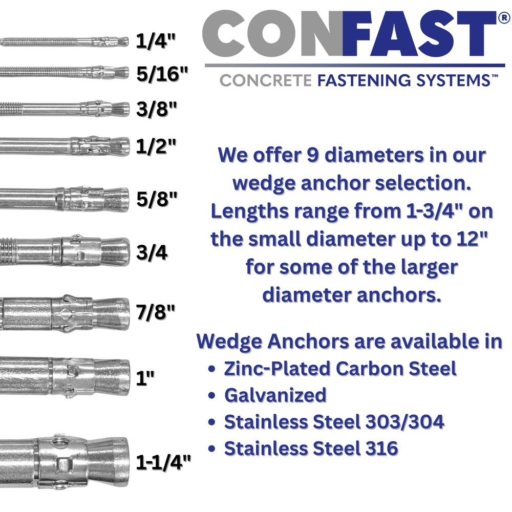 1" x 9" Wedge Anchor Zinc Plated (Box of 5)