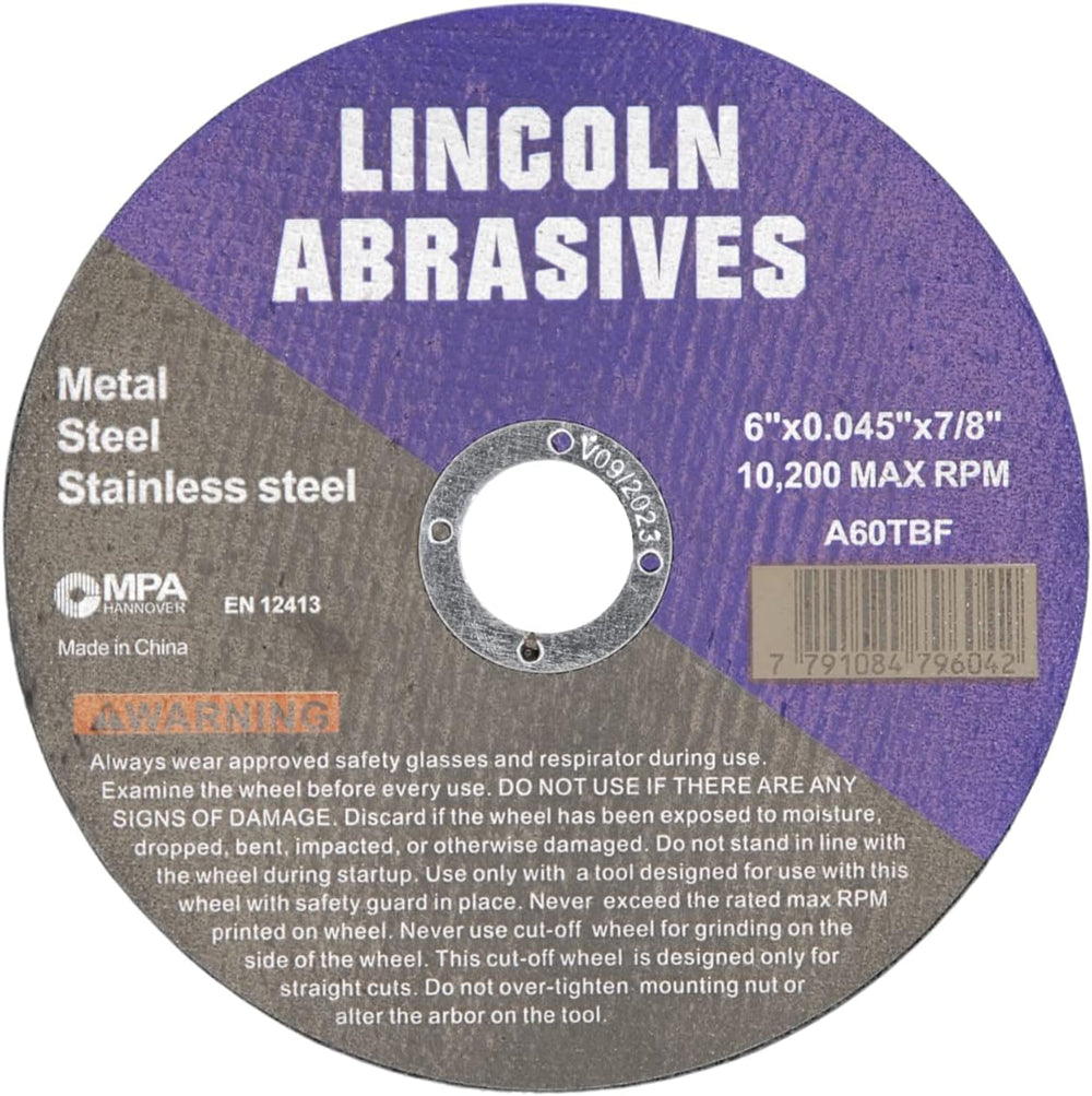100 Pack 6" Cut-Off Wheels Lincoln Abrasives .045" Metal & Stai...