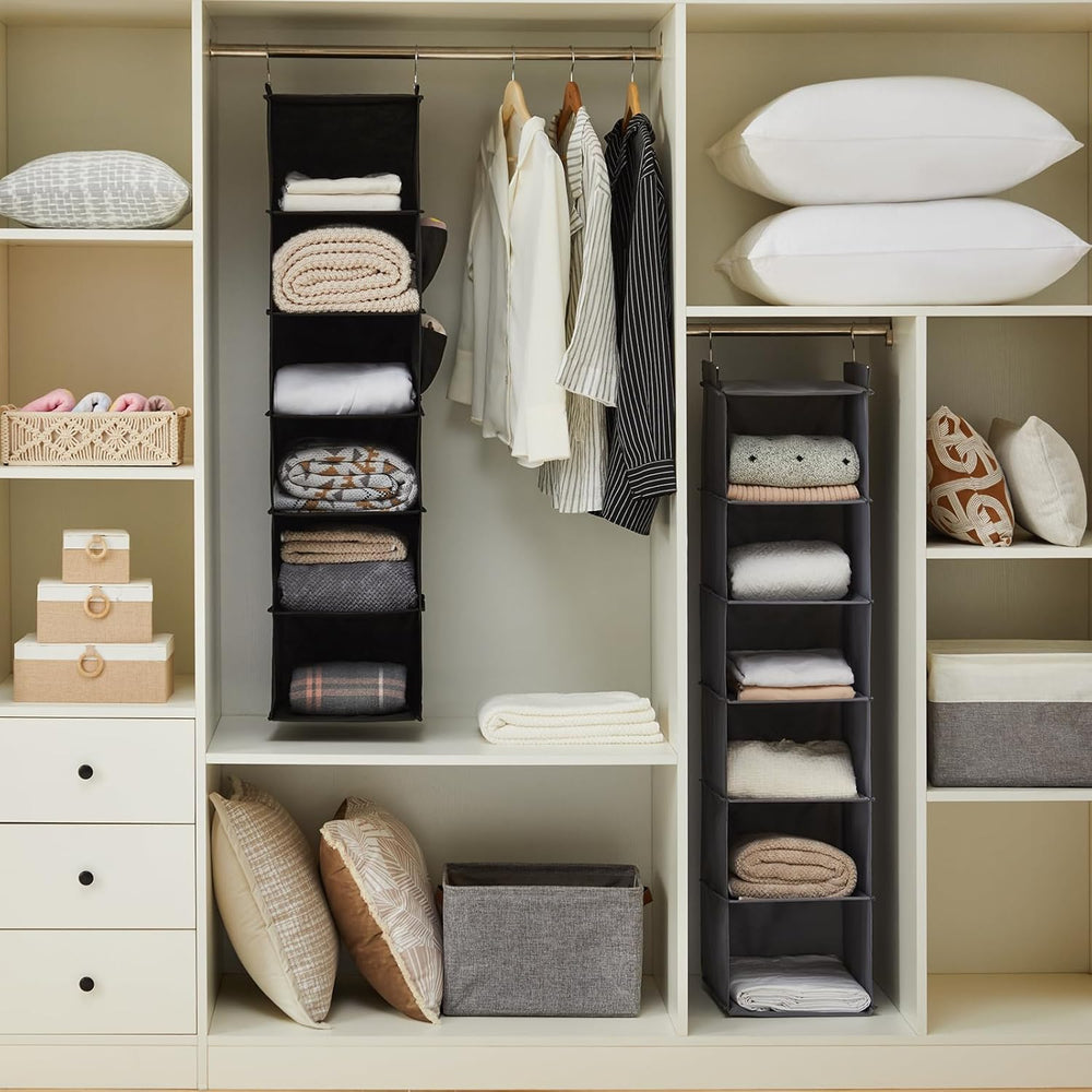 YOUDENOVA Hanging Closet Organizer and Storage, 6-Shelf, 2 Packs, Black