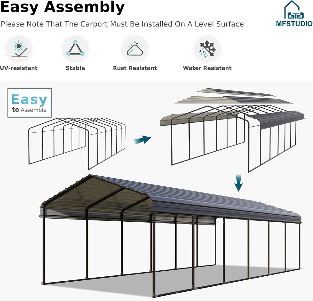 MFSTUDIO Metal Carport 12x30ft, Heavy Duty Carports Car Canopy Shelter