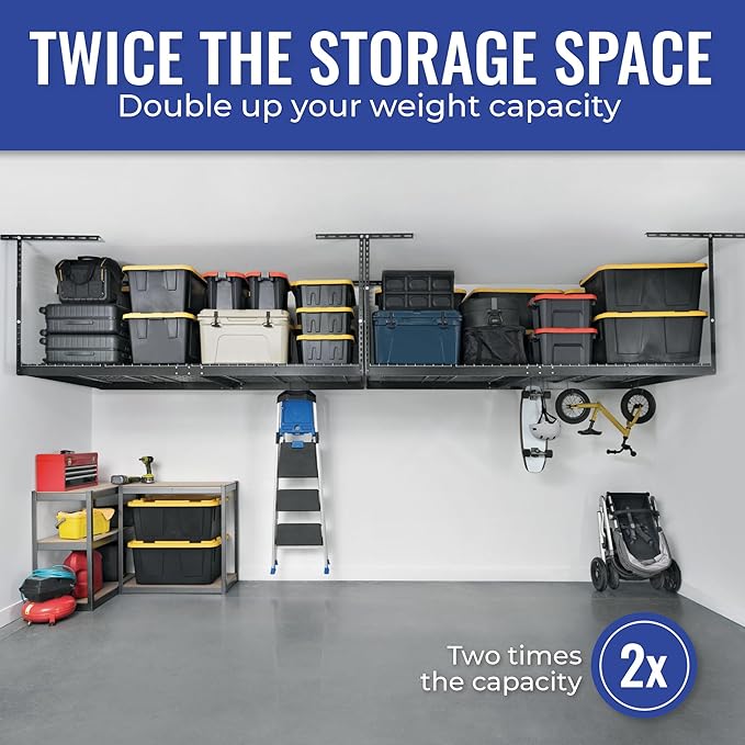 SafeRacks Heavy Duty Overhead Garage Storage Rack, 600 lb Capacity, Adjustabl...