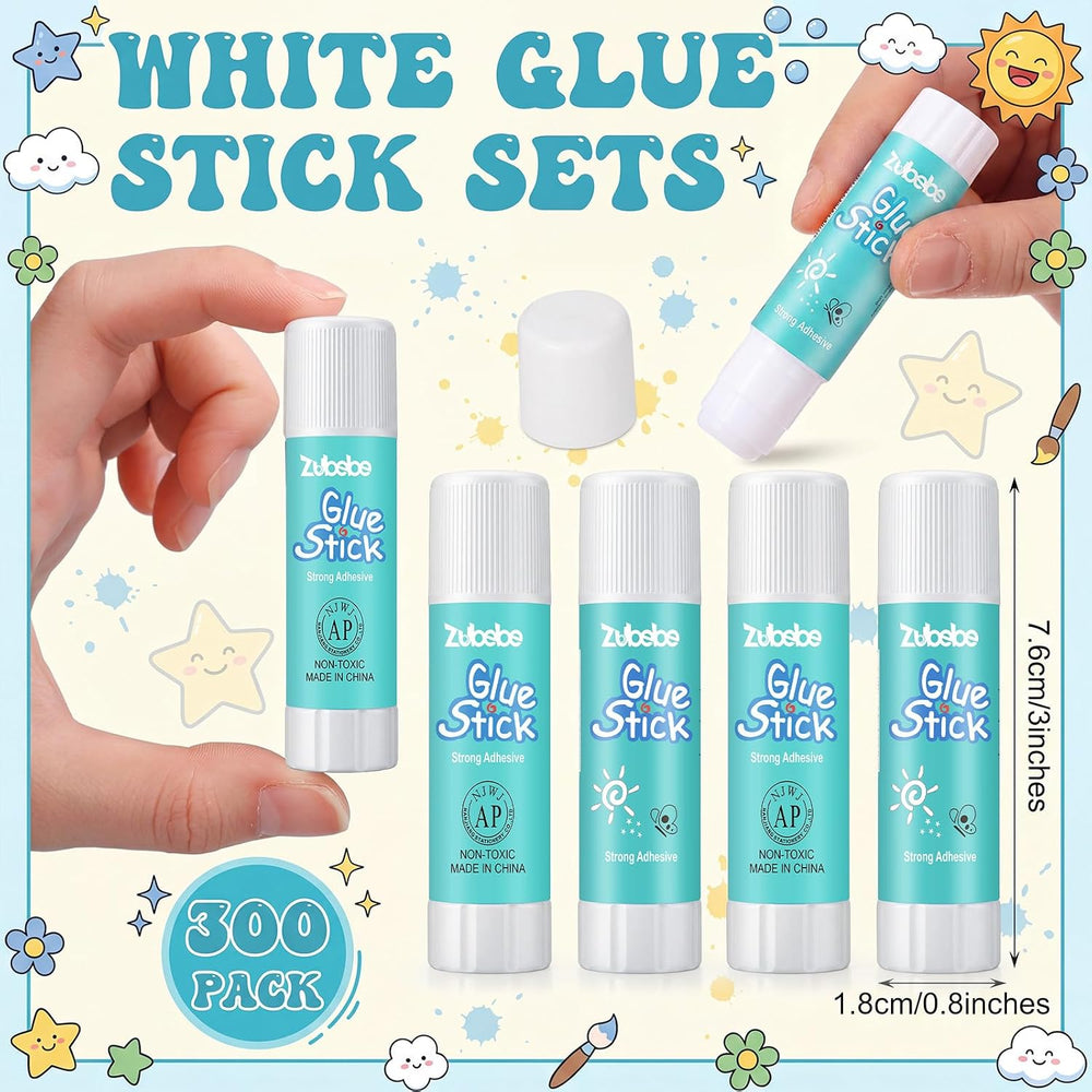 Zubebe 300 Count Glue Stick Bulk, 0.32 oz, 9g, Classic,Classroom Supplies