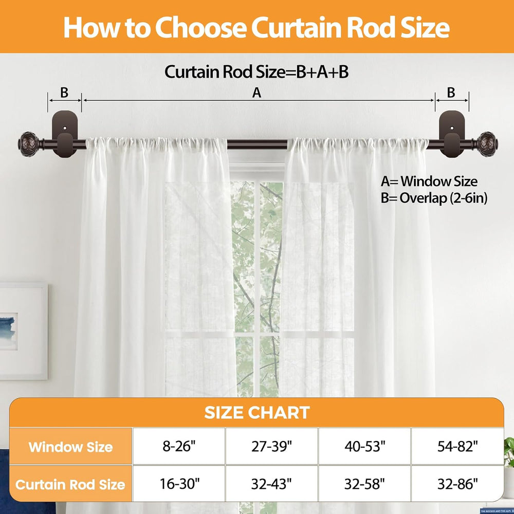 Curtain Rods No Drilling for Windows, 32-58 In, Bronze, 2 Pack