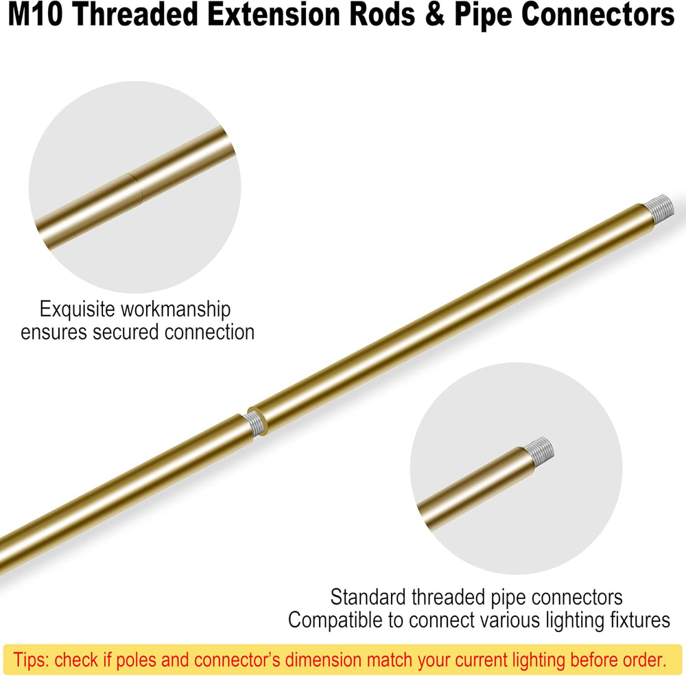 10 Pieces 12-inch Extension Poles M10 Threaded Lighting Fixture Downrods Stem...