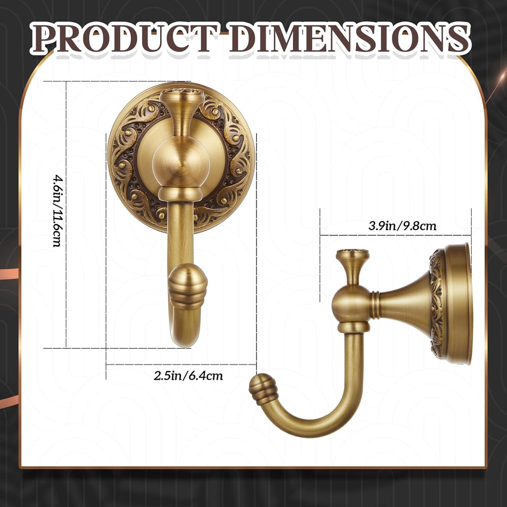 Yaocom 2 Pack Antique Towel Hooks Wall Mounted, Brass, Single