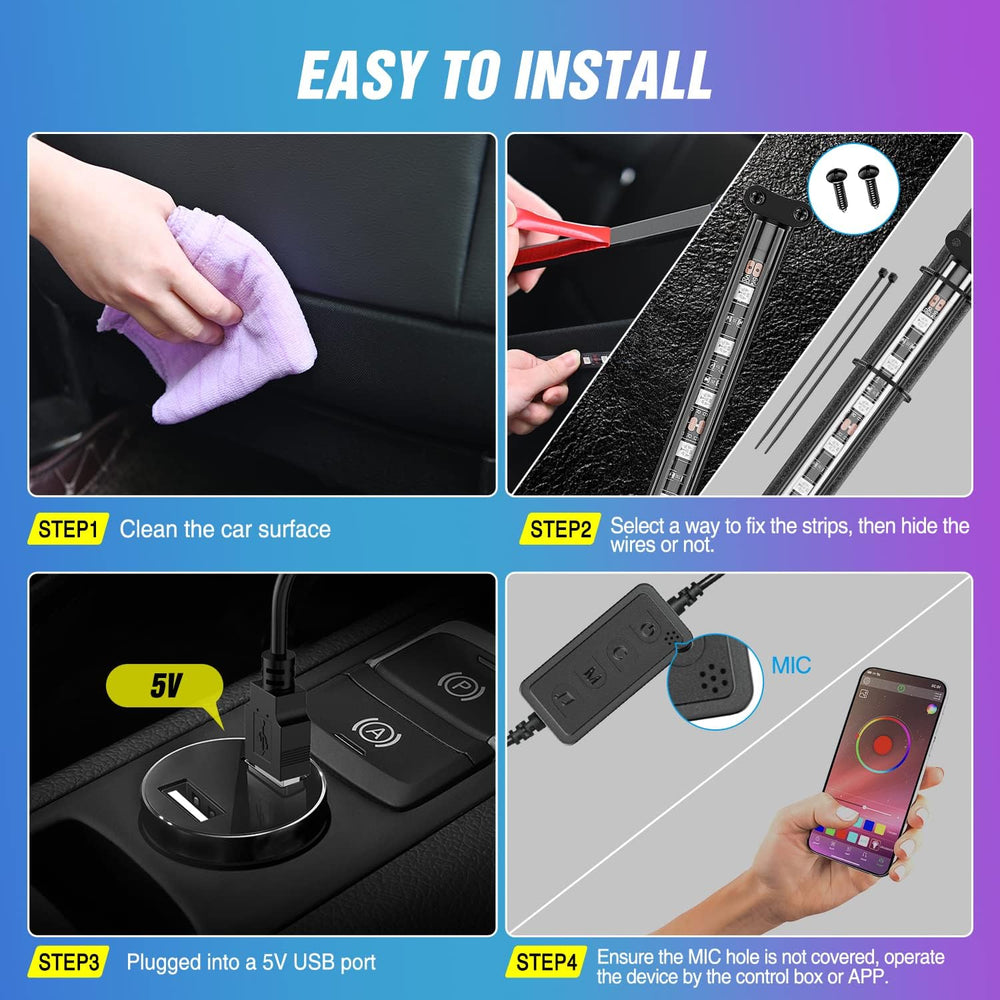 Nilight 4PCS USB Car Interior Lights Dream Color App and Remote Control