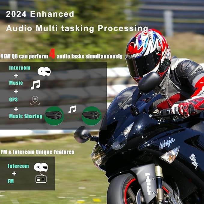 SolaMr Q8 Motorcycle Helmet Bluetooth Intercom Headset, 230hours Standby (2 P...