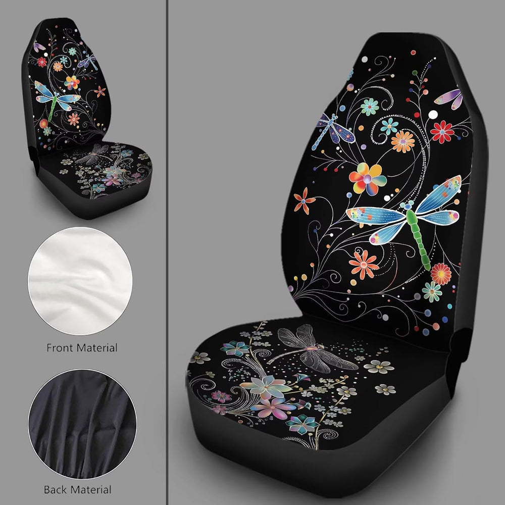 Dragonfly Floral Front Seat Covers, 2 Pack, Universal Fit