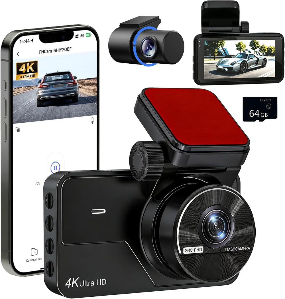 4K Dash Cam Front and Rear, Dash Camera for Cars with 64GB Card, Built-in 5.8...