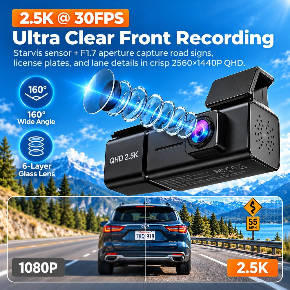 Dash Cam Front Camera for Cars, 2.5K WiFi Dash Cam, 1.47" Screen, 256GB ...