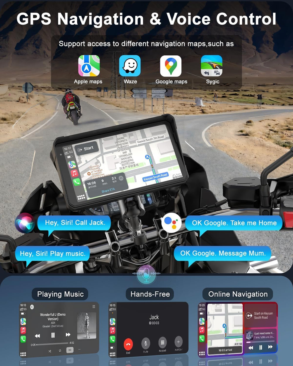 2K Motorcycle Dash Cam Front and Rear, 6" Carplay & Android Auto Screen