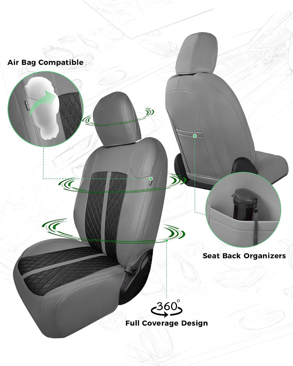RIDEPOSH for Jeep Wrangler Leather Custom Car Seat Covers Full Set 4 Door
