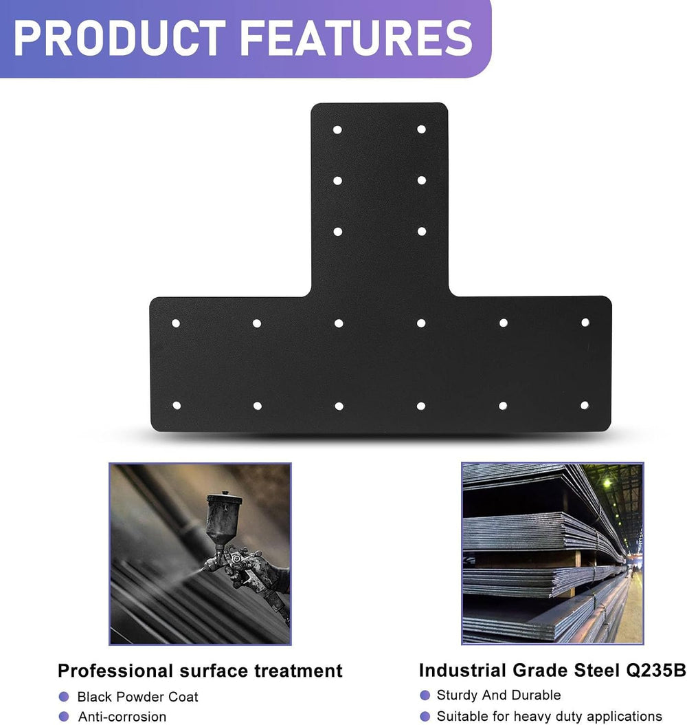 T Post Bracket 4PCS,16.8"x12" T Flat Mending Plate for Repair Framing