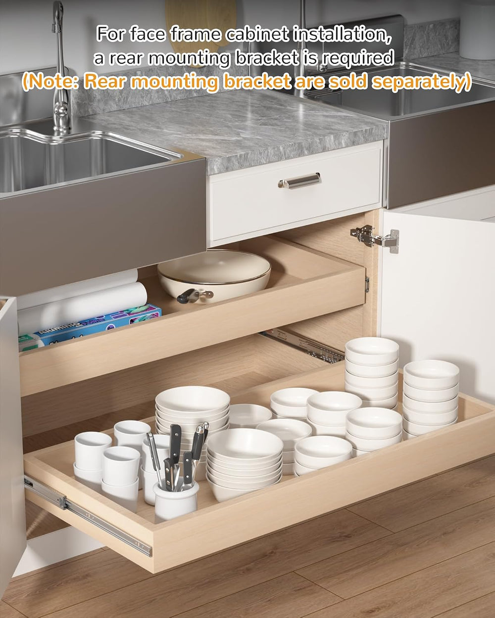 Chibery 24" Side Mount Soft Close Drawer Slides, Full Extension, 10 Pairs