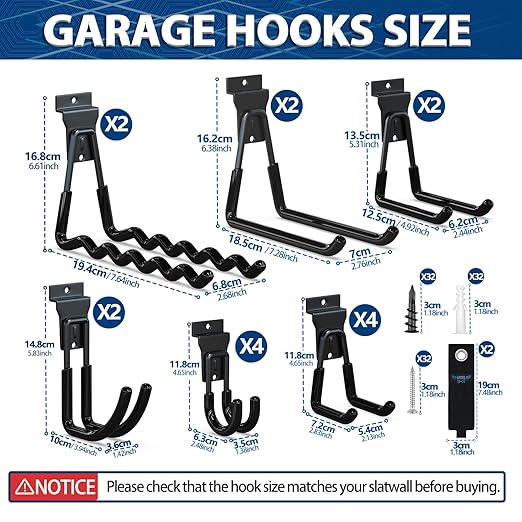 3-H Slatwall Accessories 18 Pack, Slatwall Hooks & Hangers Multi Sizes