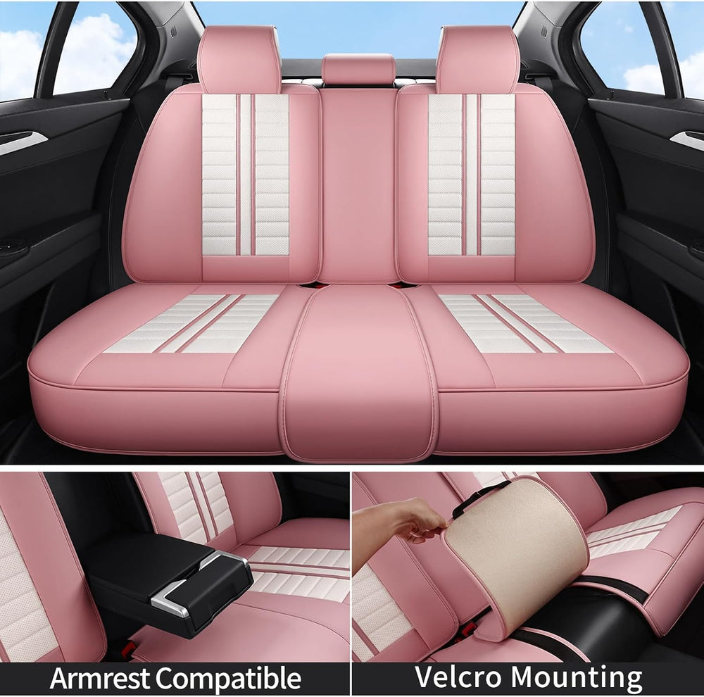 Waterproof Seat Covers Full Set Pink White Sporty Style Universal