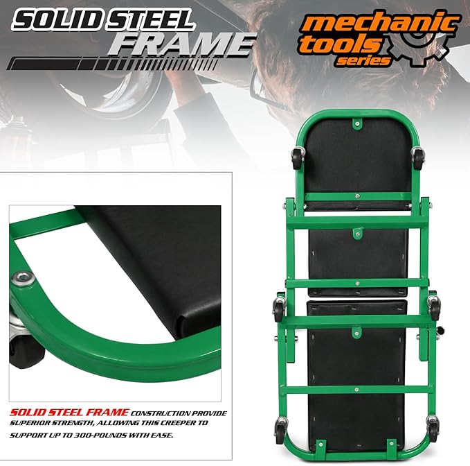 M-AUTO Foldable Z Creeper 2-in-1 Rolling Folding Car Creeper & Seat, 330LBS
