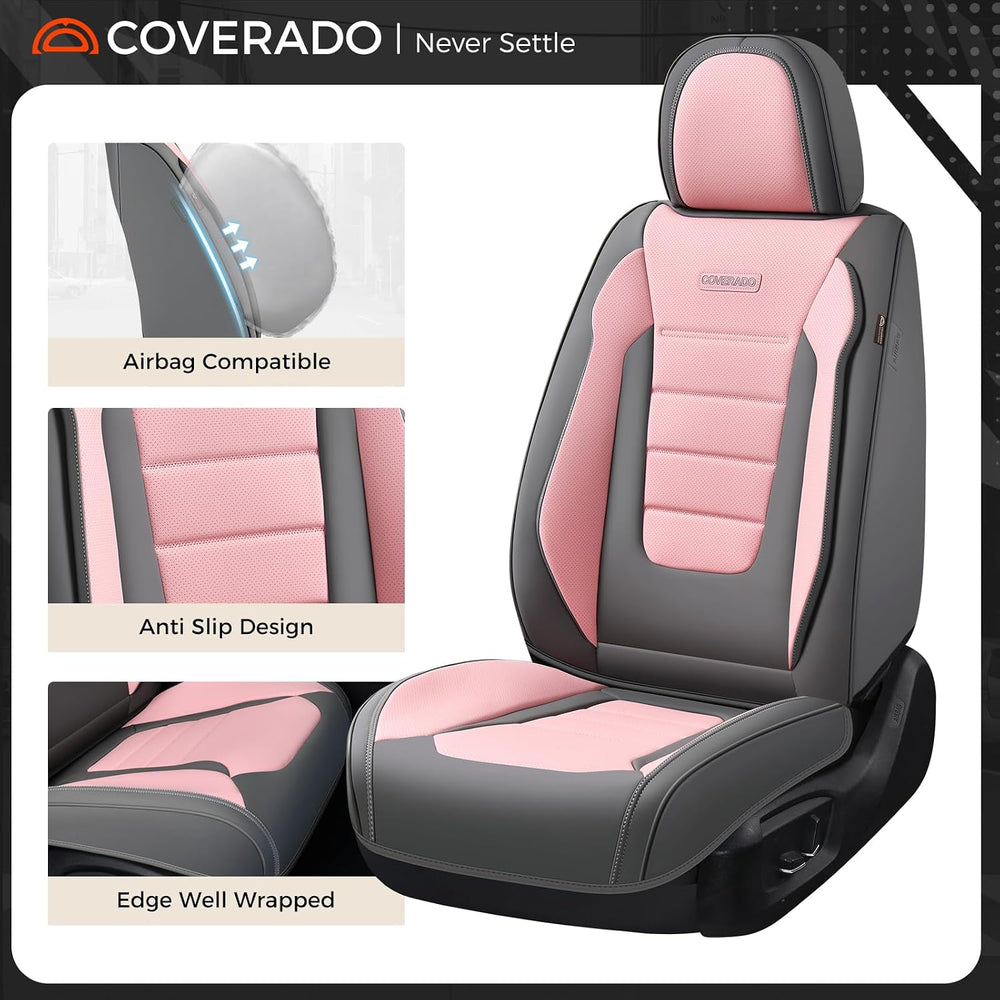 Coverado Car Seat Covers Full Set, Nappa Leather Seat Covers for Cars, Car Se...