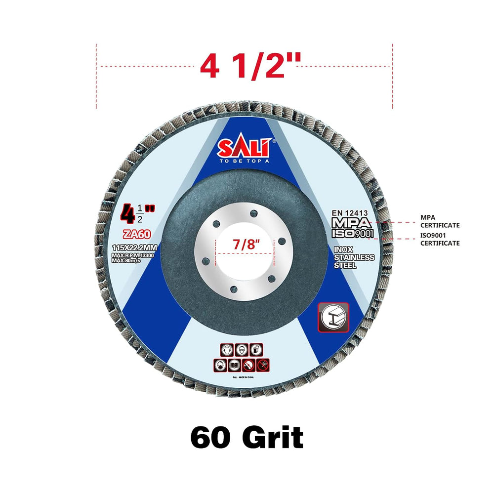 Sali 100 Pack Zirconia Flap Disc 60 Grit 4.5" x 7/8-Inch Sanding Disc Be...