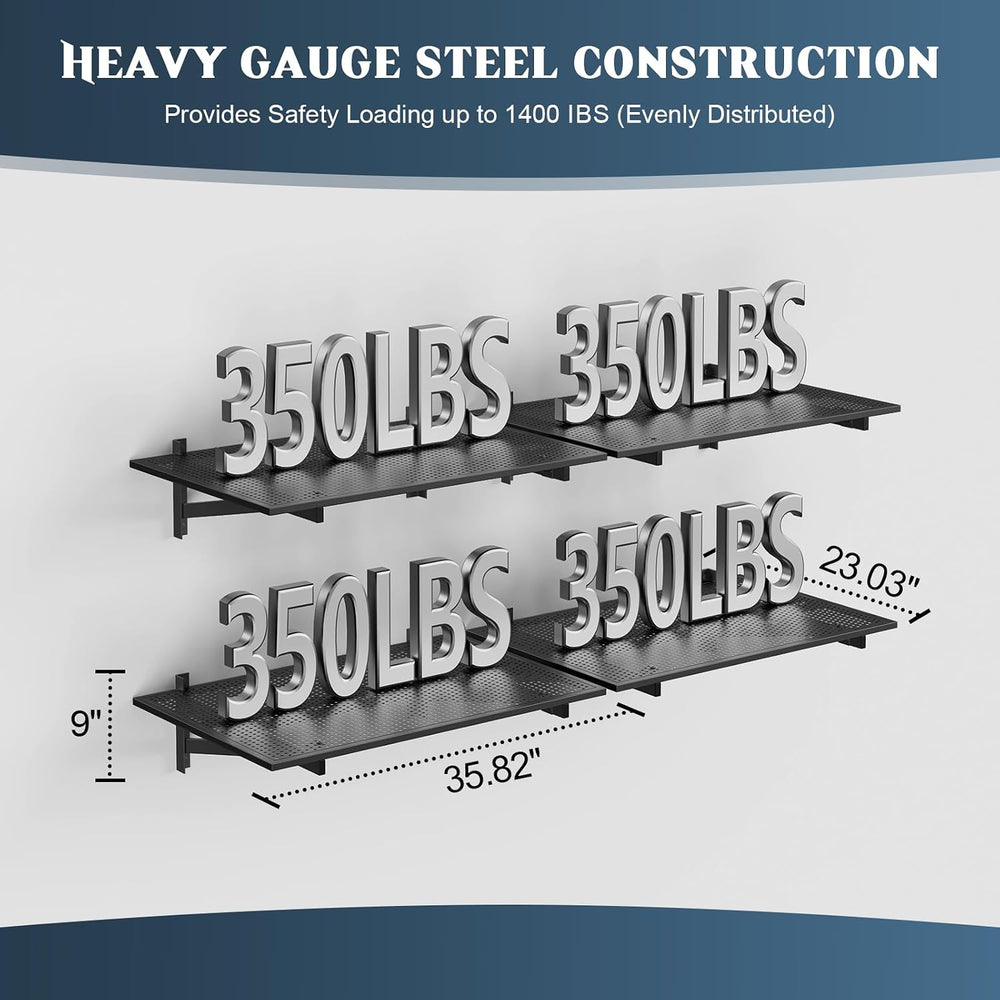 4 Pack Garage Shelving Wall Mounted, 2x3ft, 1400LBS Integrated Grid