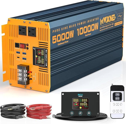 5000 Watt Power Inverter Pure Sine Wave 12V DC to 110V 120V 10000W Peak Heavy