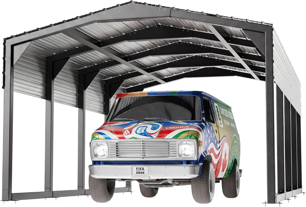 Military-Grade Metal Carport 12x20 FT, Heavy- Duty Galvanized Steel Roof