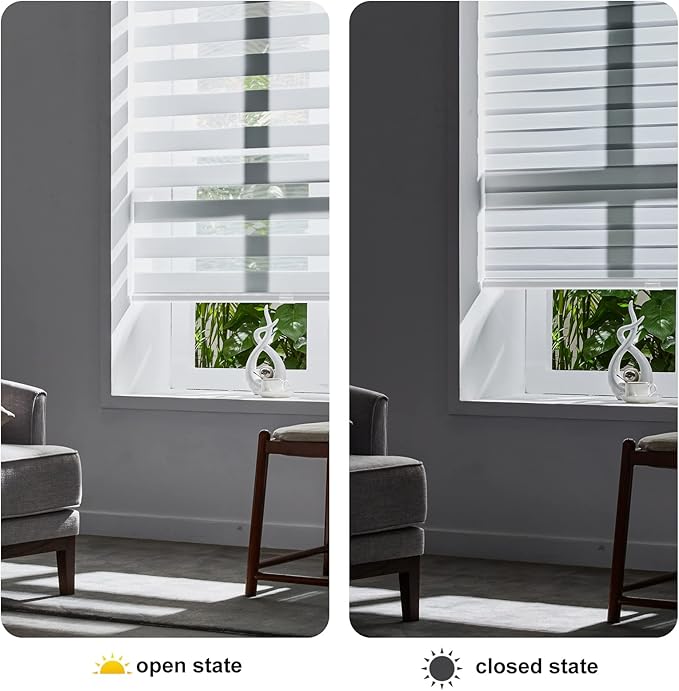 Persilux Zebra Blinds for Windows, Dual Layer Zebra Roller Shades Light