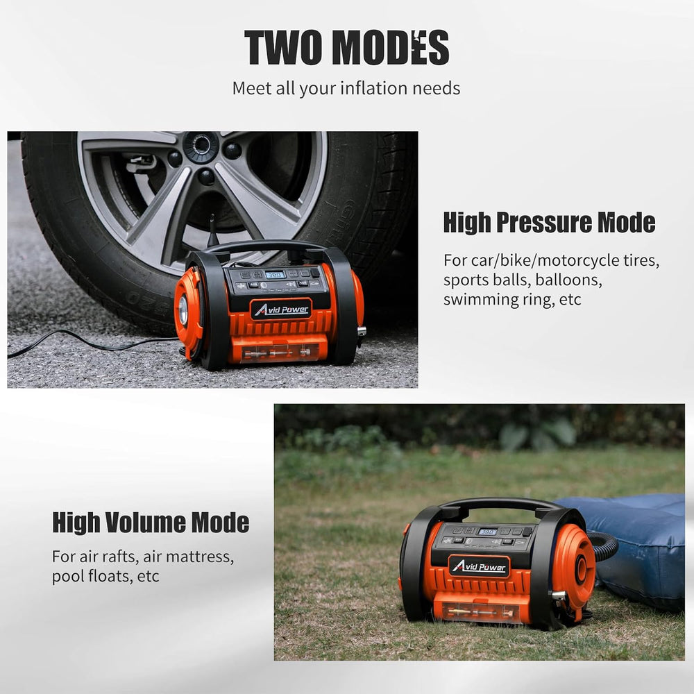AVID POWER Portable Tire Inflator Air Compressor, 110V AC/12V DC Air Pump