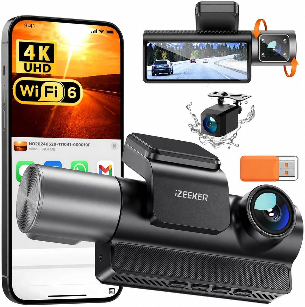 iZEEKER 4K Dash Cam Front and Rear Inside, 3 Channel Dash Camera for Cars