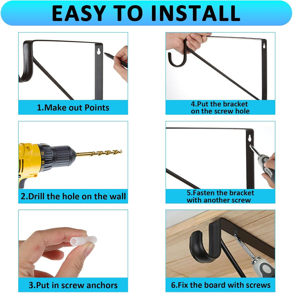 6PACK Closet Shelf Rod Bracket 11"x11", Heavy Duty Closet Rod Support