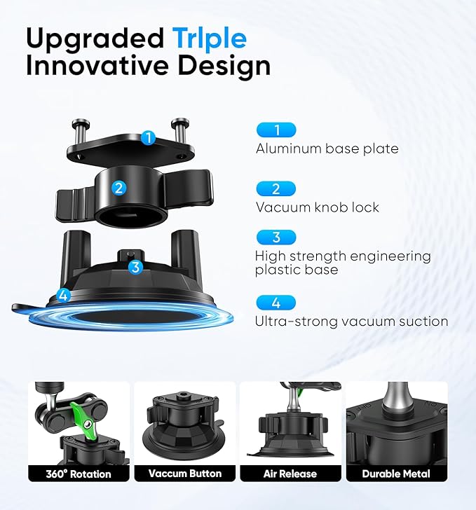 MAGIC JOHN Car Phone Holder, Ultra-Durable Mteal Phone Holders