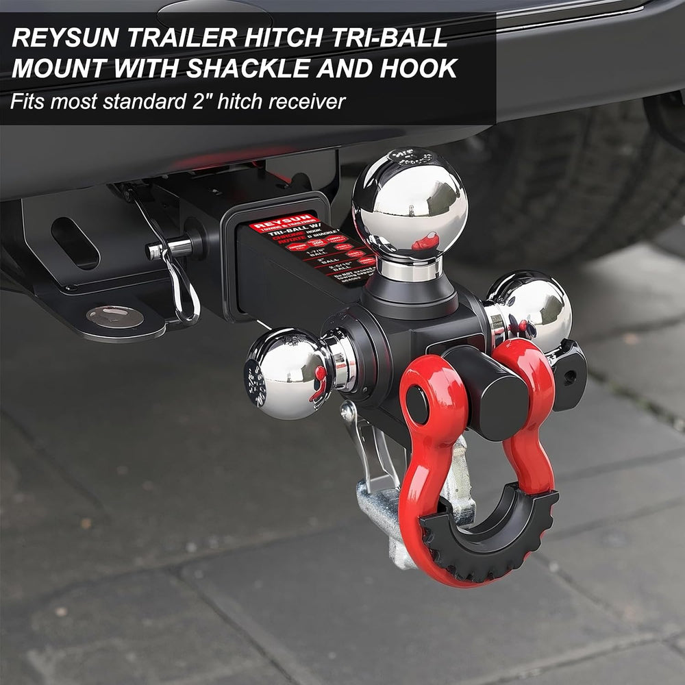 Trailer Hitch Tri-Ball Mount: with Swivel Tow Shackle and Tow Hook, fits for ...