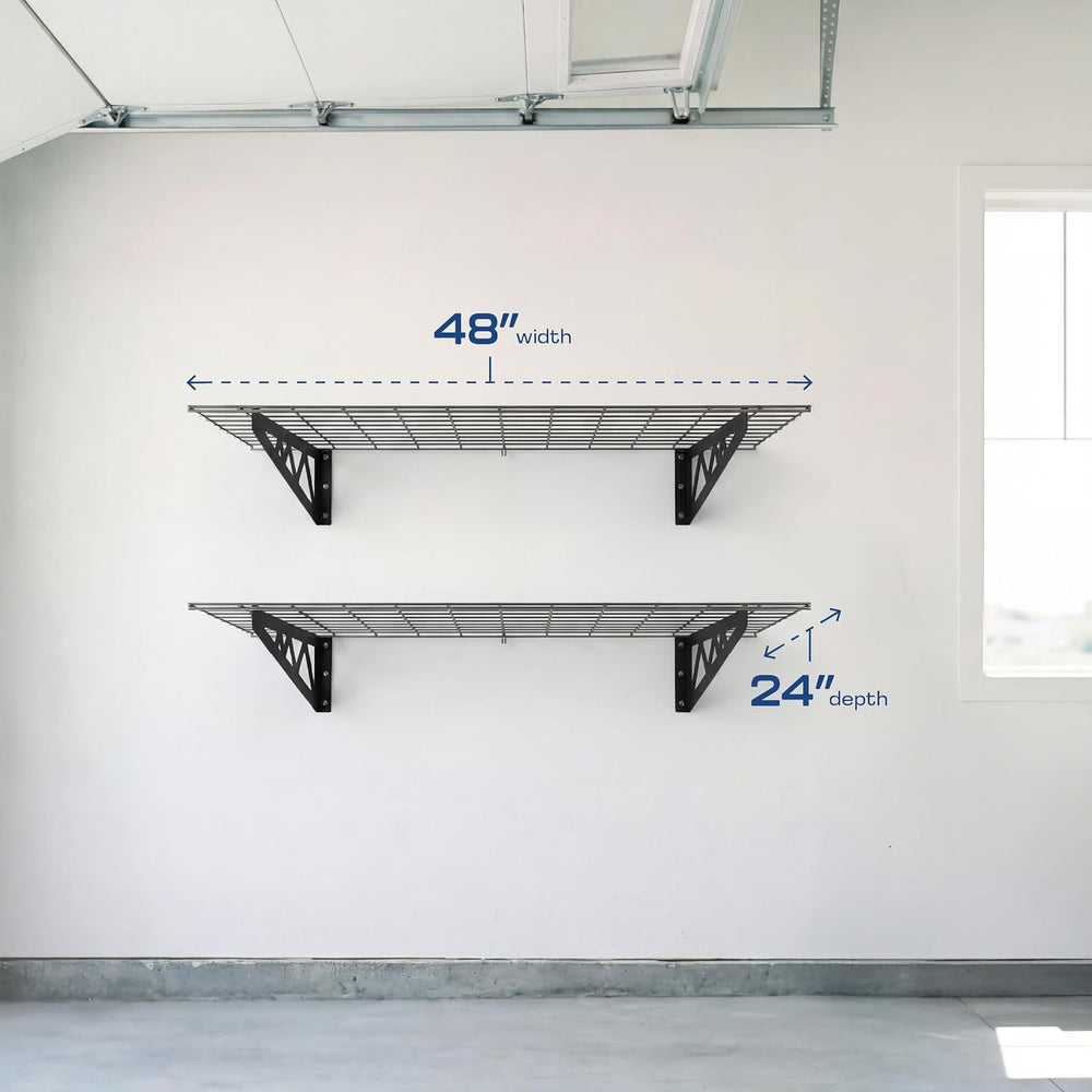 MonsterRax 24x48 White Garage Wall Shelf 2-Pack, 500lb, Hammertone