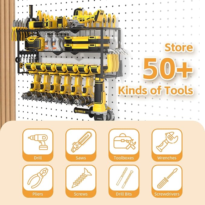 Power Tool Organizer Wall Mount Cordless, 15 Min Fast Install Metal Garage Tool