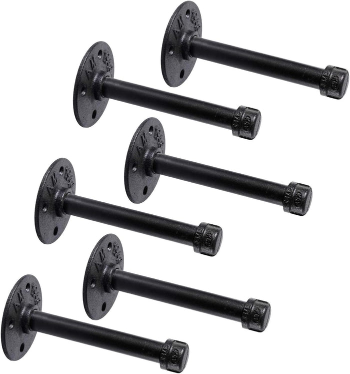 1/2" Industrial Black Iron Pipe Shelf Brackets, Rustic Wall Mounted DIY Shelving Bracket Hanging Custom Pipe Brackets for Floating Shelves (6 Inch, Piece, 6.0)