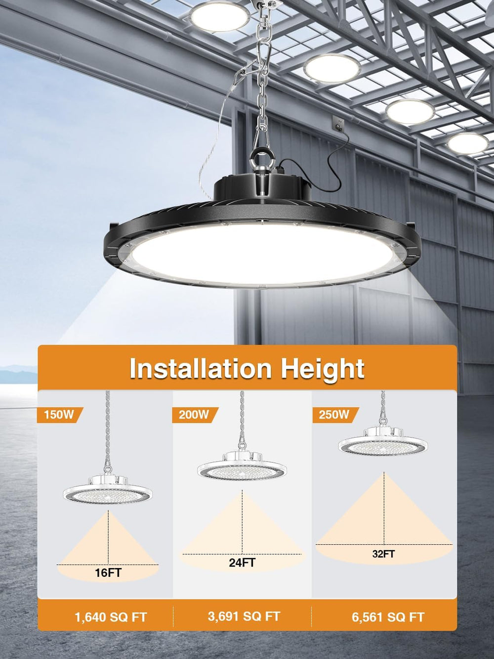 10-Pack UFO LED High Bay Light 250W 37500LM, 5000K Daylight