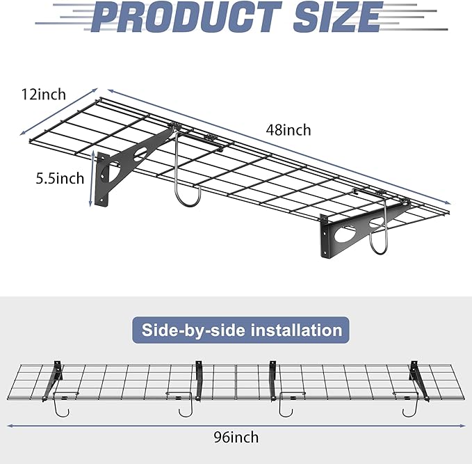 WALMANN 2 Pack Garage Wall Shelves, 1 x 4 ft/12 * 48 inch Wall Mounted Storage