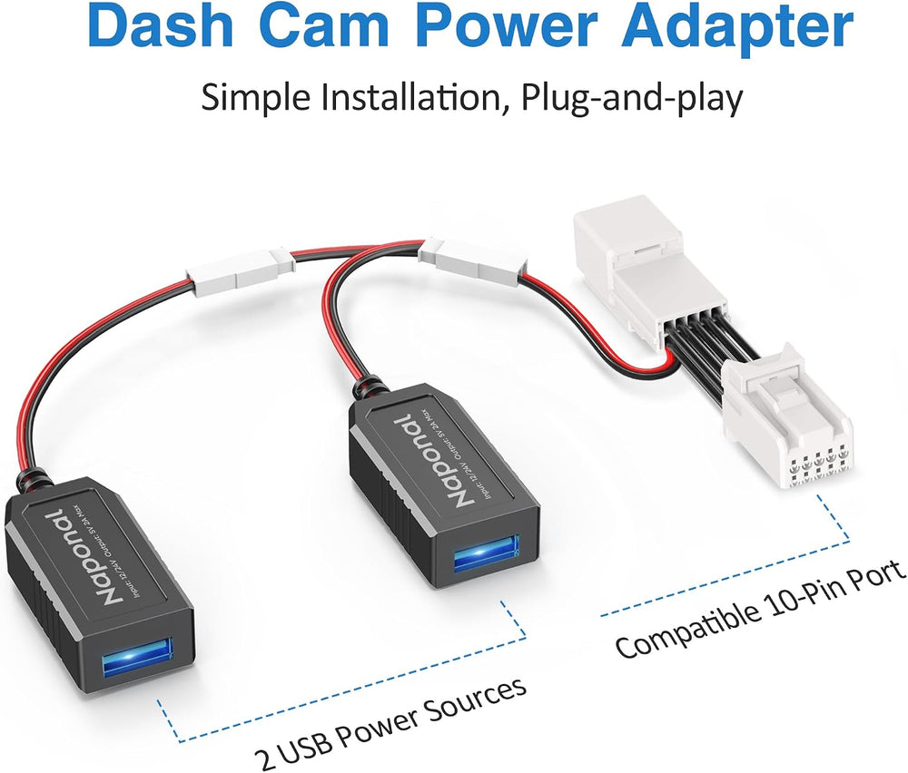 GPS Dash Cam Power Adapter(10 Pin Type C)with Auto Dimming Rearview Mirror