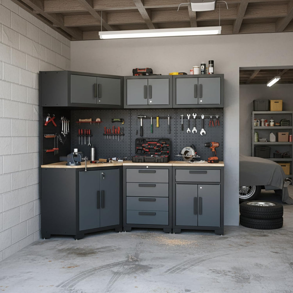 8-Pcs Garage Storage Cabinet System, Black and Grey
