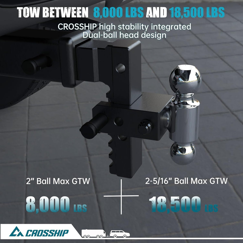 Adjustable Trailer Hitch - Heavy Duty Aluminum Drop Drawbar Hitch - Fits 2.5&...