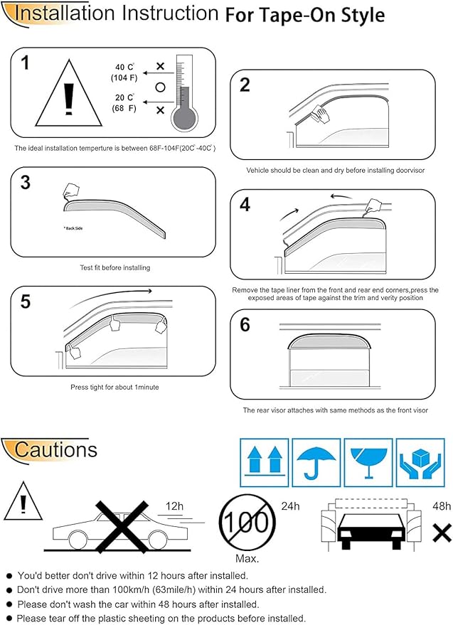 94808 Side Window Visors Wind Vent Deflector fit (4pcs)
