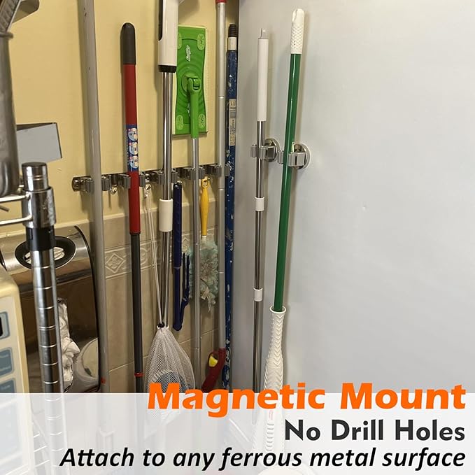 MUTUACTOR Magnetic Broom Holders, No Drilling Magnetic Hooks Broom Mop Bracke...