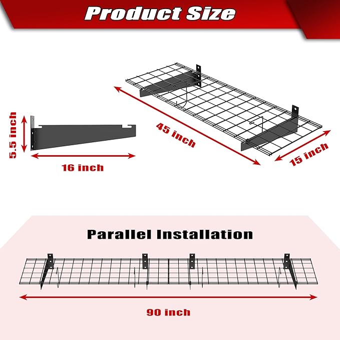 WALMANN 2 Pack Garage Wall Mount Shelves, 45x15 inch Wall Mounted Storage