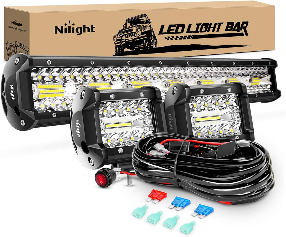 Nilight 20Inch 420W Triple Row Spot Flood Combo Led Light Bar Work Driving La...