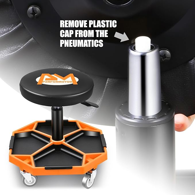 PM PERFORMOTOR Adjustable Height Pneumatic Garage Seat Rolling Mechanic Stool